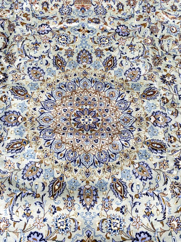 4.2x3M Signed Pistachio Tone Persian Kashan Rug