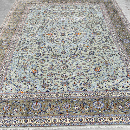 4.1x3.1M Signed Fine Pistachio Tone Persian Kashan