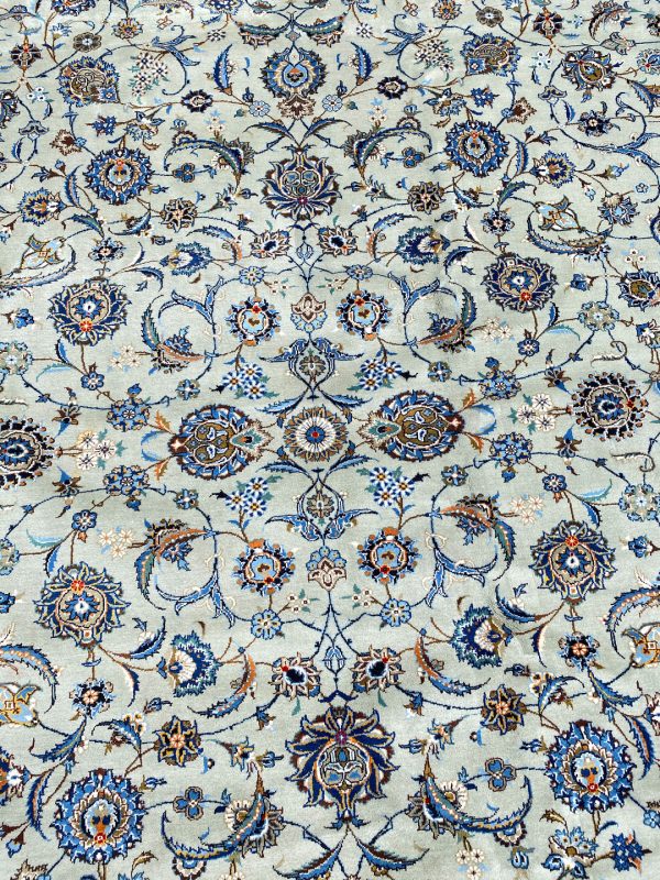 4.5×3.4M Over Sized Pistachio Tone Persian Kashan Rug