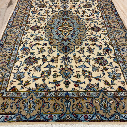 1.5x1M Signed Beige Persian Kashan Rug