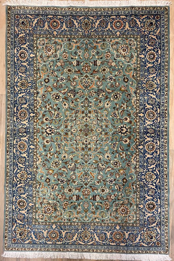 2.1×1.4M Antique Pistachio Tone Persian Kashan Rug