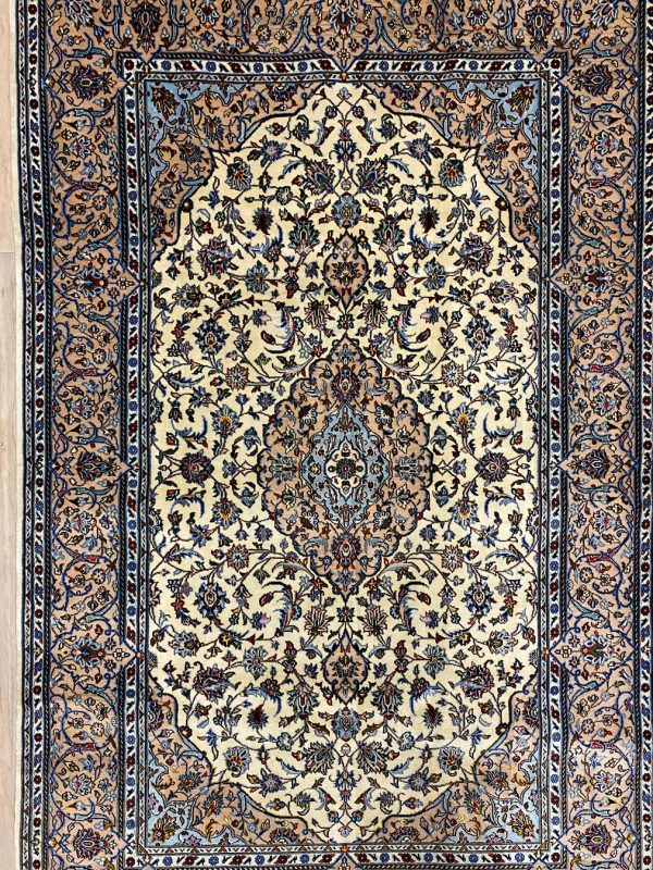 2.2×1.5M Signed Beige Persian Kashan Rug