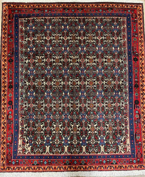 1.3×1.1M Kurdish Sanandaj Rug (Mahi)