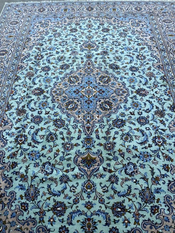 4x3M Signed Pistachio Tone Persian Kashan Rug