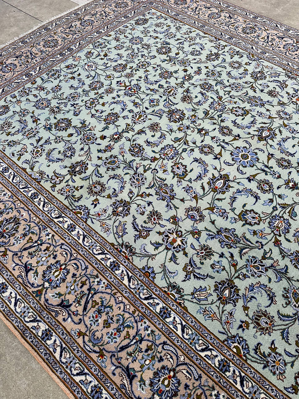 4.2x3M Pistachio Tone Persian Kashan Rug - Image 8