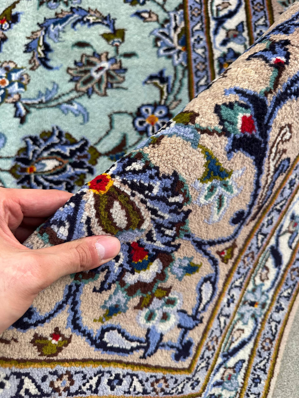 4.2x3M Pistachio Tone Persian Kashan Rug - Image 11