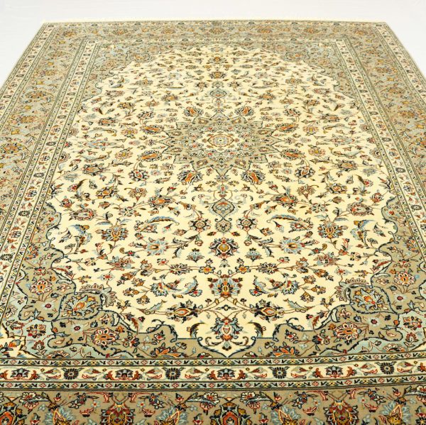3.4×2.5M Signed Pistachio Tone Persian Kashan Rug