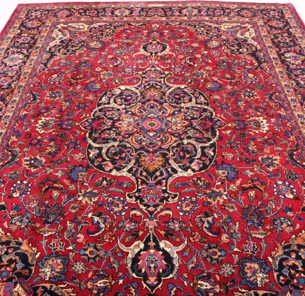 3.4×2.6 Antique & Signed Mashad Persian Rug