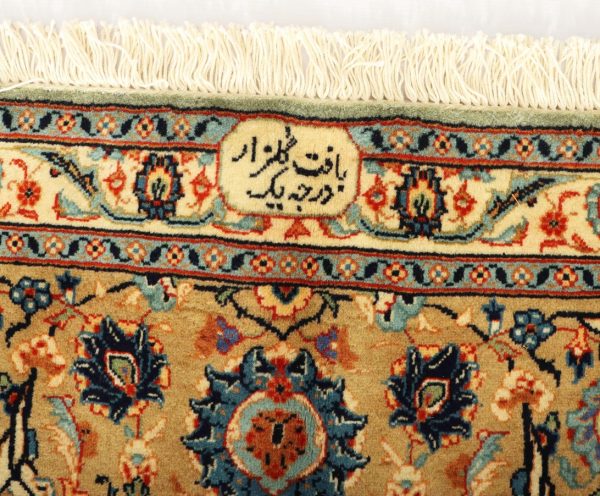 Masterpiece Signed Pistachio Tone Persian Kashan Rug