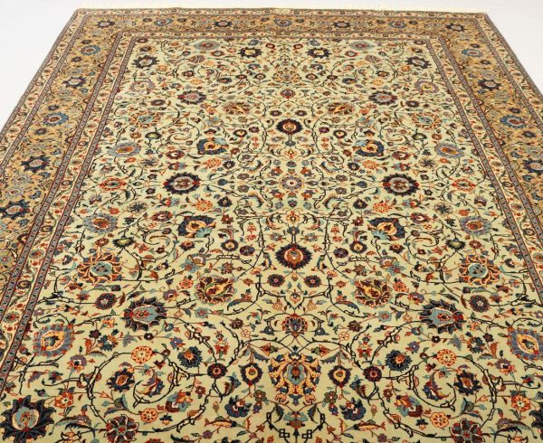 Masterpiece Signed Pistachio Tone Kashan Rug