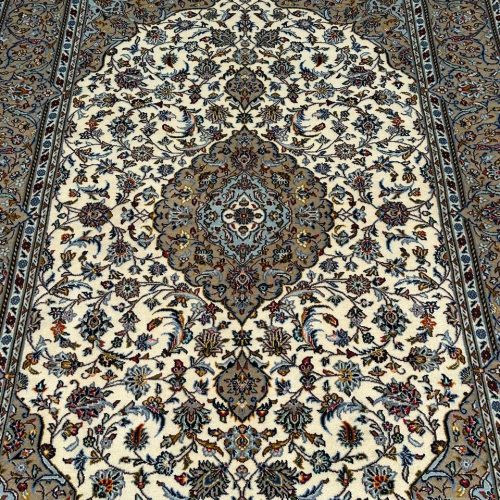 2.2x1.45M Signed Beige Persian Kashan Rug (Silkinlaid)
