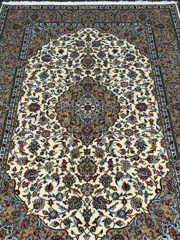 2.2×1.45M Signed Beige Persian Kashan Rug (Silkinlaid)